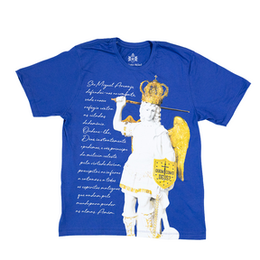 Camiseta de São Miguel Arcanjo Azul com oração - Adulto