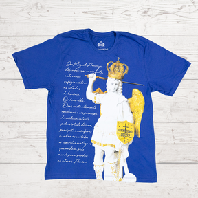 Camiseta de São Miguel Arcanjo Azul com oração - Adulto