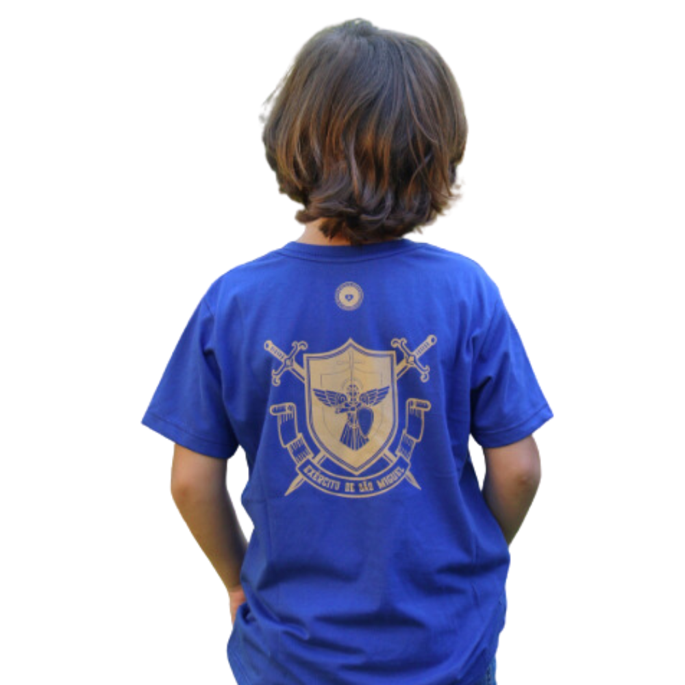 Camiseta de São Miguel Arcanjo Azul com oração - Infantil